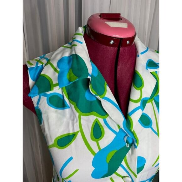 shirt dress floral vintage 1960s mod flower power white blue green - Picture 5 of 12